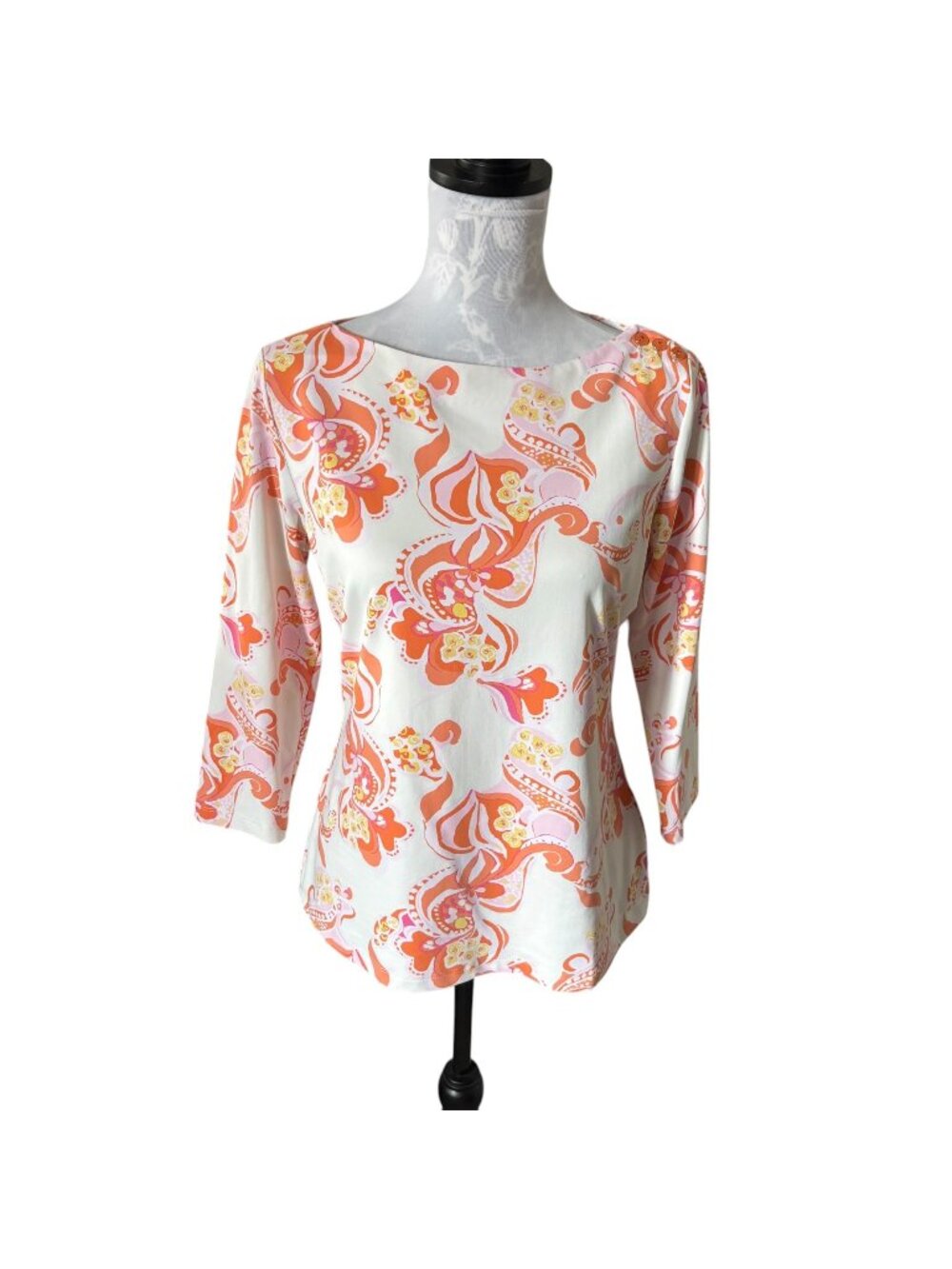 J Mclaughlin Wavesong Boatneck Top Catalina Cloth Floral orange Medium